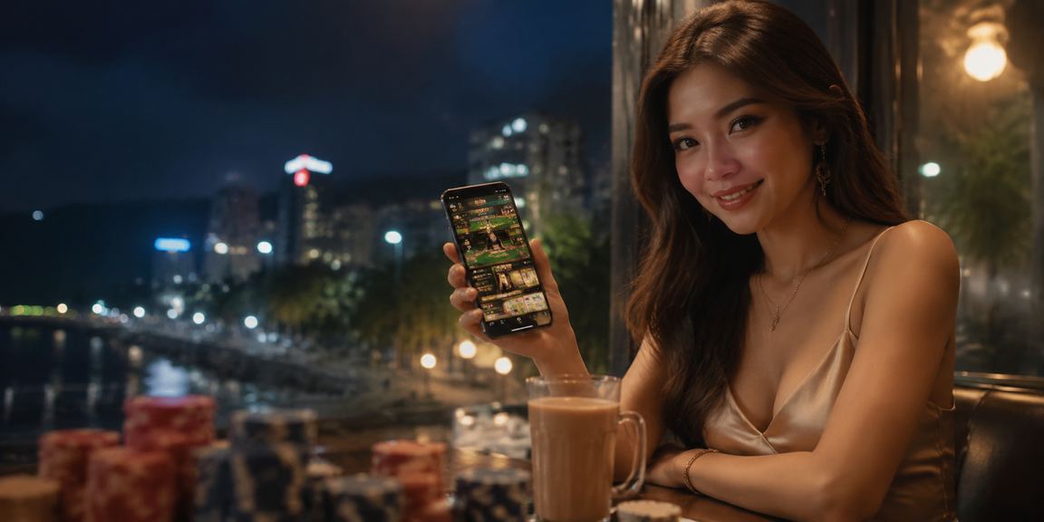 Pemain bermain permainan meja kasino mudah alih di Kuantan dengan telefon pintar